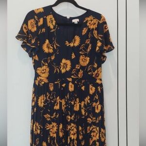 J.Crew Sunflower Pleated Midi Dress